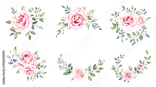 Spring flowers collage, Watercolor floral background, set of floral elements, Spring flowers on white background