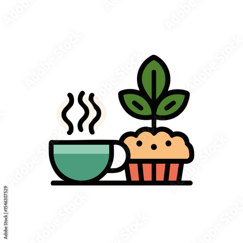 Logo concept of tea infused bakery nature inspired motif tea leaf and pastry outline