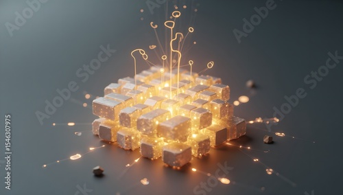 Abstract glowing metallic cubes representing data or energy flow