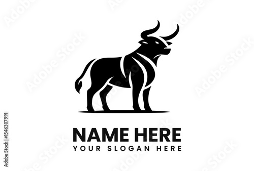 Silhouette of a bull, stylized logo design, with space for company name and slogan.