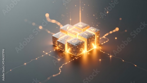 Futuristic concept of data processing and connectivity with glowing cubes