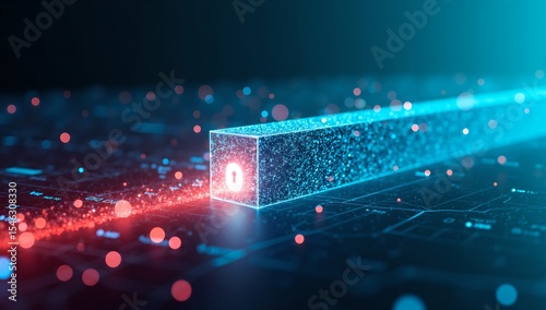 Digital security concept with glowing keyhole and data flow illustration