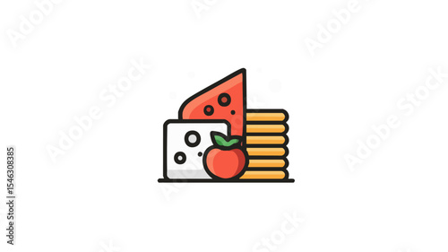 Outline monoline icon of cheese wedge and crackers Appetizer Dairy