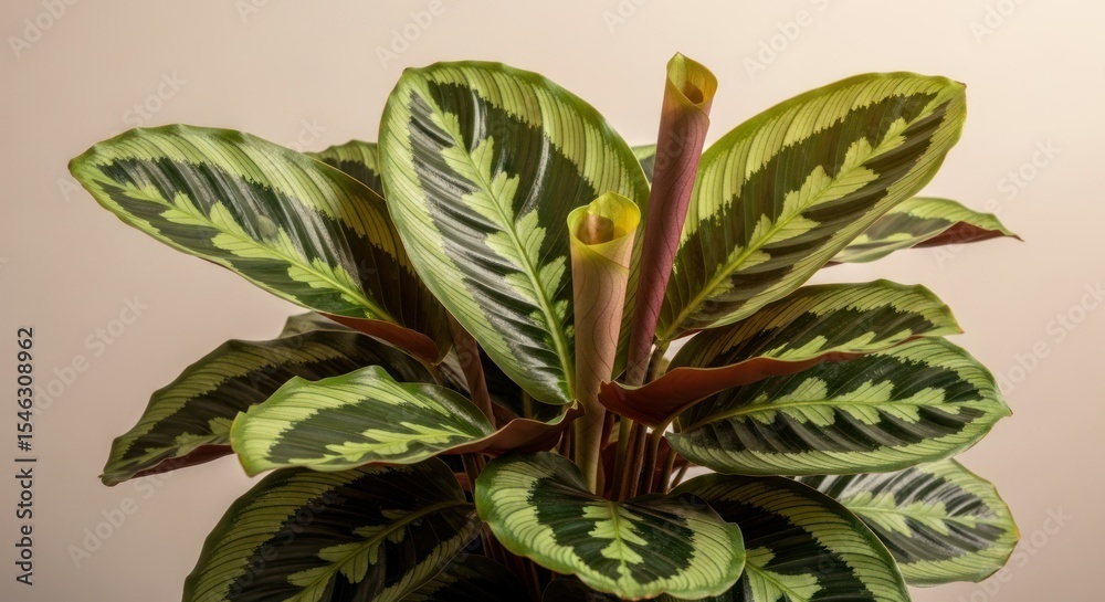 Obraz premium Close-up of a patterned houseplant with vibrant leaves.