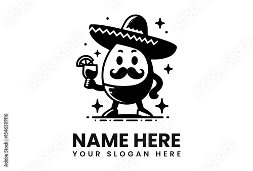 A stylized avocado character in a sombrero enjoys a margarita.