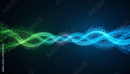 Abstract wavy particle lines flowing across a dark background
