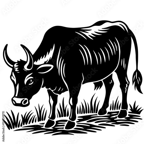 Ox grazing on wait background