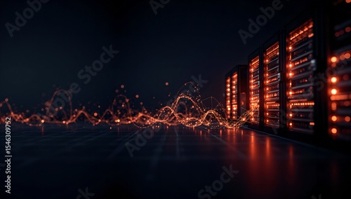 Technology infrastructure with glowing server racks and data flow