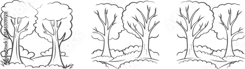 Botanical Forest Elements Line Art Vector Design | Hand-Drawn Woodland Nature Illustration