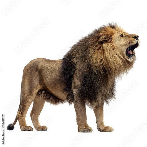 Front and side view Lion, isolated transparent background, PNG, cutout
