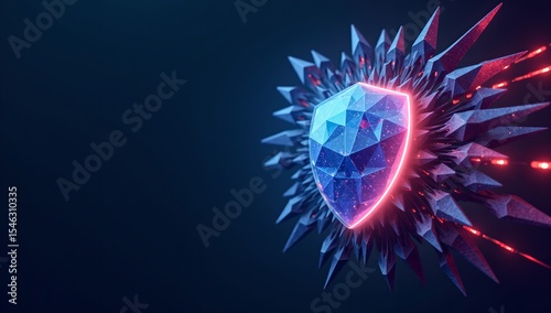 Futuristic digital shield protecting against threats, abstract technology concept