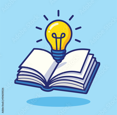 Cute book with bulb cartoon vector icon illustration education creative idea icon concept isolated design