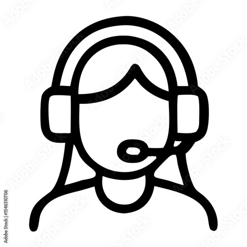 Minimalist Line Drawing Female Customer Service Agent with Headset Icon