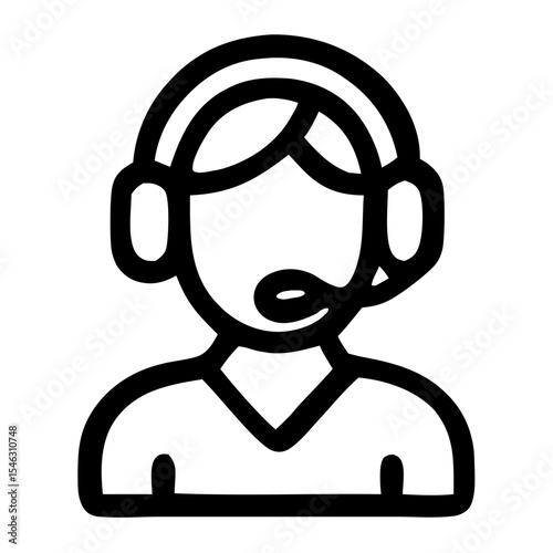 Outline Simple Person with Headset Customer Service Support Icon