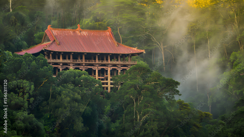 Fototapeta premium Byodo in temple nestled in lush green valley on oahu hawaii