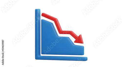 Declining graph 3d rendered isolated on transparent background