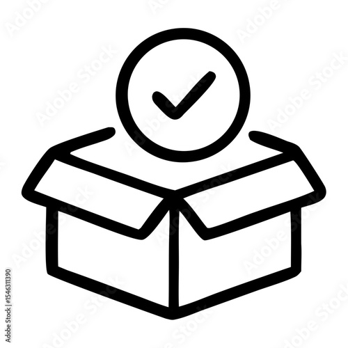 Outline Handdrawn Box with Checkmark Inside Circle Sign Shape Icon