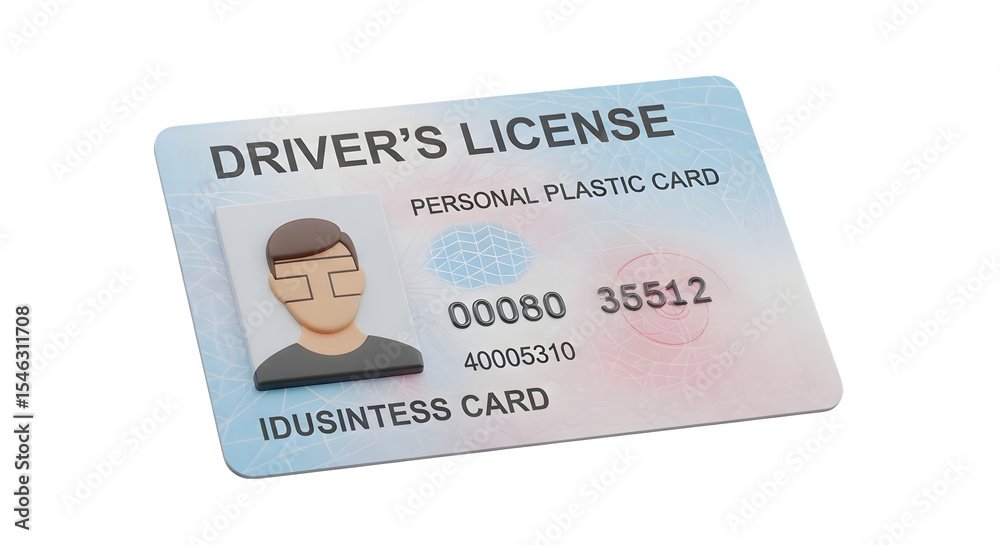 Fototapeta premium Driver’s license card 3d rendered isolated on transparent background