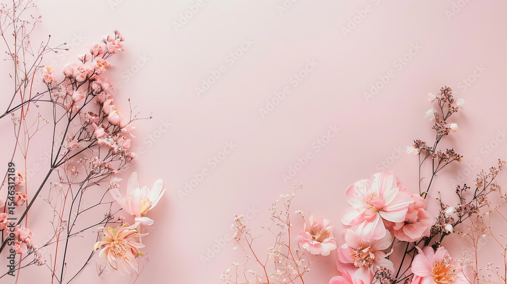 Fototapeta premium Pastel Floral Flat Lay with Pressed Flowers