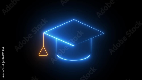 Glowing Blue Graduation Cap Neon Animation | 4K Motion Graphic | Academic Icon Loop
