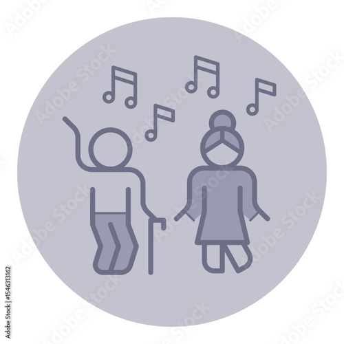 Two elderly individuals engaged in lively dance while enjoying music at social gathering. Joy of elderly life concept