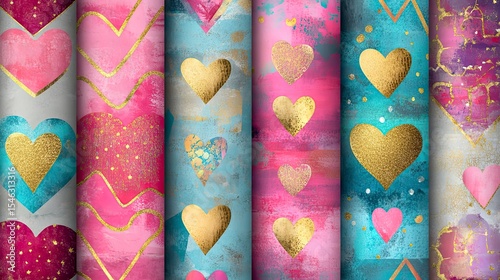 Abstract heart patterns on vertical panels