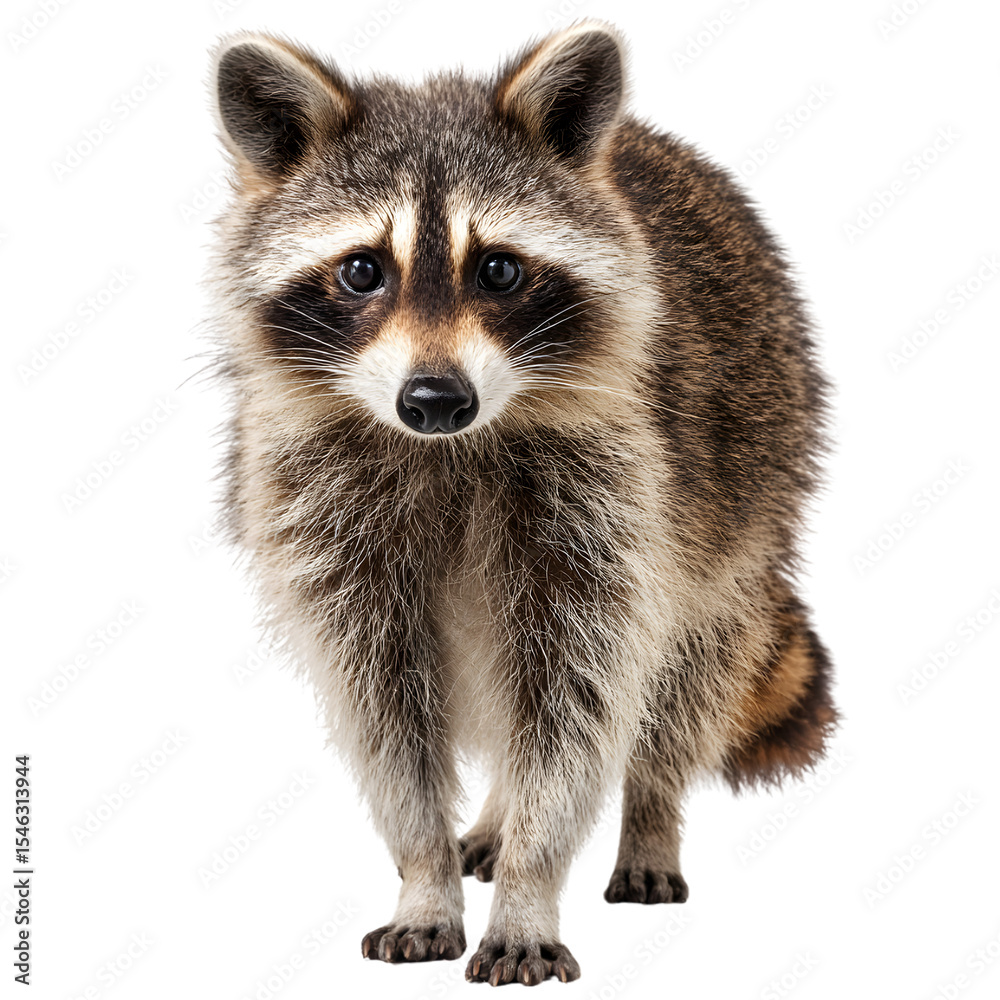 Obraz premium raccoon standing isolated transparent background, PNG, cutout