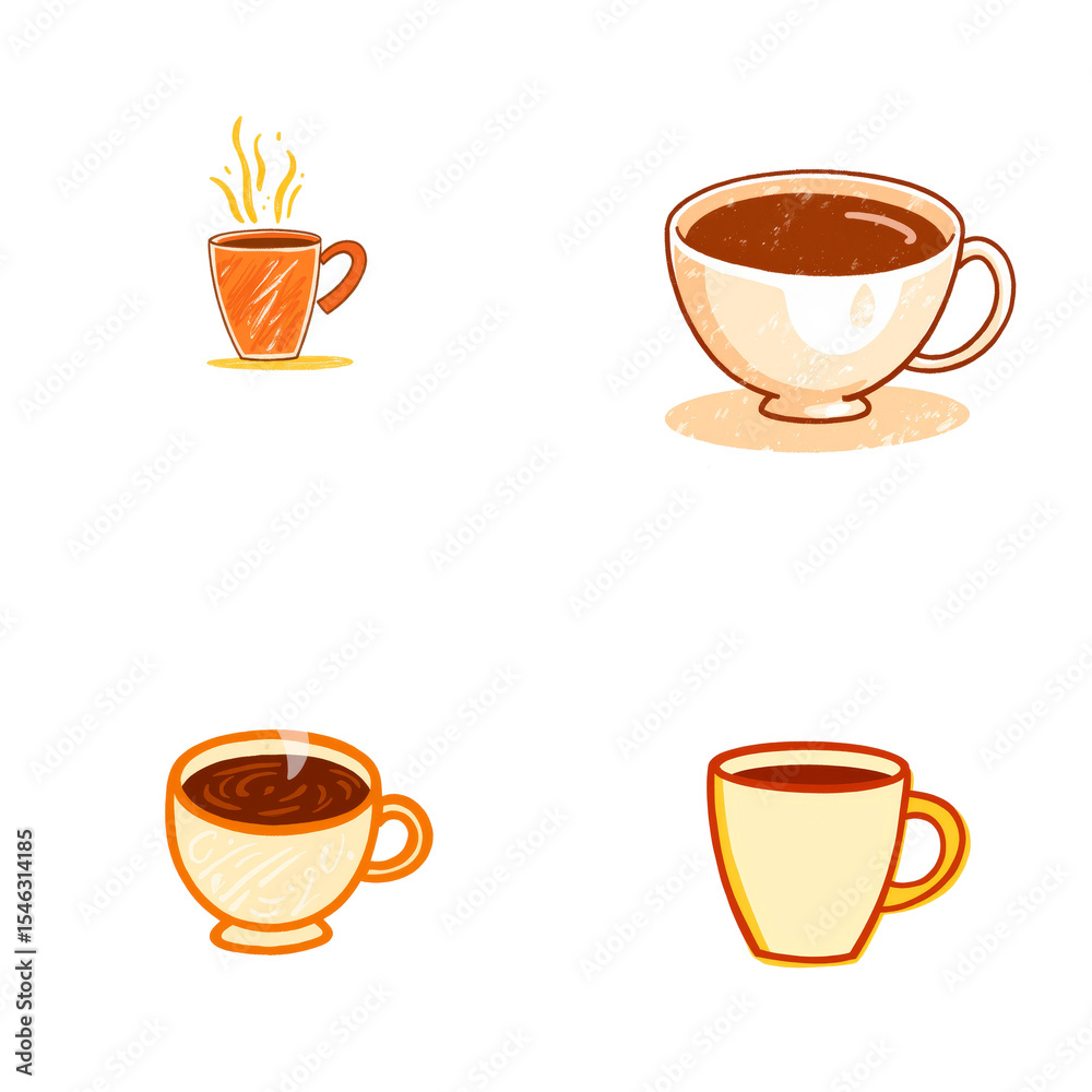 Obraz premium Various coffee cups with different styles illustrating National Coffee Day 