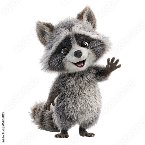 3D rendering of a raccoon , isolated transparent background, PNG