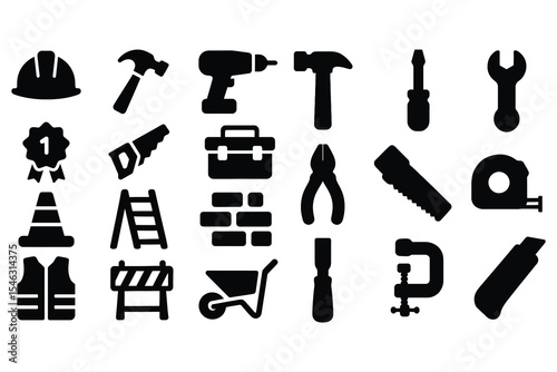 Construction tools icons set isolated on white background