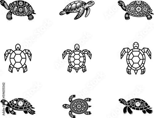 Collection of Turtle Silhouette Illustrations in Various Styles silhouette