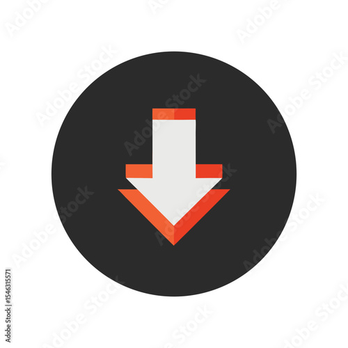 Circular Black Download Icon on White Background 