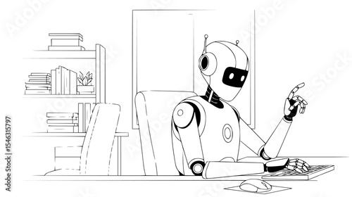Futuristic Assistant Engaging in Tasks at a Sleek Desk in a Modern Workspace Environment