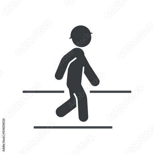 Isolated pictogram construction worker wearing a helmet walking on a designated walking lane, symbolizing worker-only pathway safety