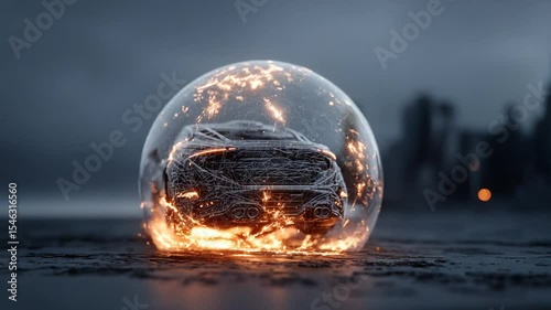 Wallpaper Mural Futuristic vehicle encapsulated in energy shield amidst a dystopian cityscape concept art Torontodigital.ca