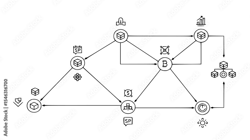 Diagram illustrating a complex network structure. Suitable for technology, telecommunications, and computer science Diagram illustrating a complex network structure. Suitable for technology, telecommunications, and computer science