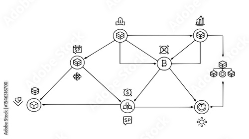 Diagram illustrating a complex network structure. Suitable for technology, telecommunications, and computer science