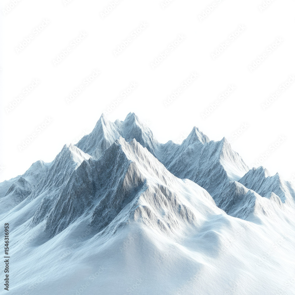 Obraz premium Snowy mountain peaks rise majestically against white backdrop