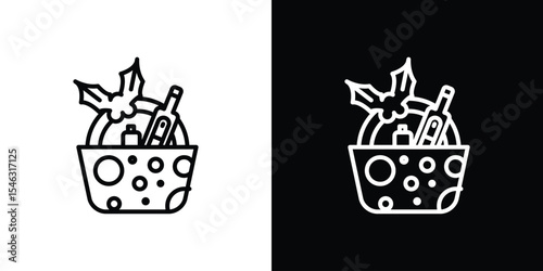 Christmas gift basket icon in black. flat graphic vector icon
