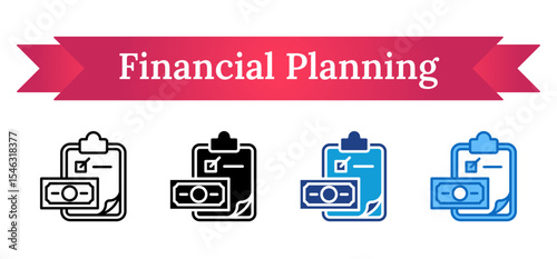 Financial Planning - Multi Style Icon - Clipboard with checklist and money, indicating budgeting, analysis, and economic strategy