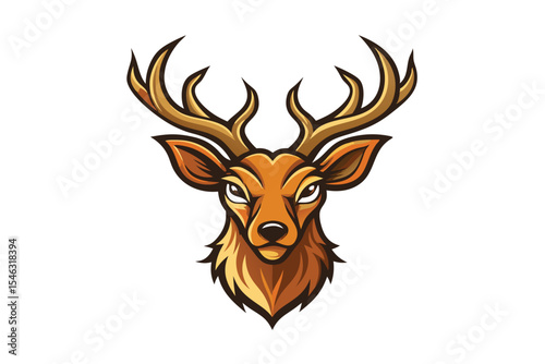 A noble deer head with antlers shines with a fierce and determined expression