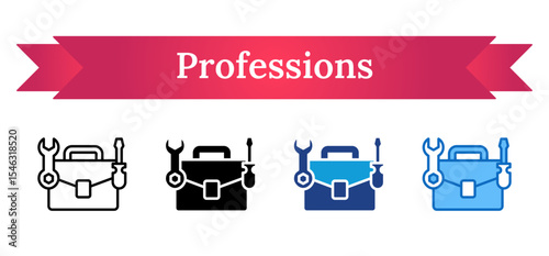 Professions - Multi Style Icon - A professional toolbox filled with tools symbolizing work readiness, trade, and technical expertise