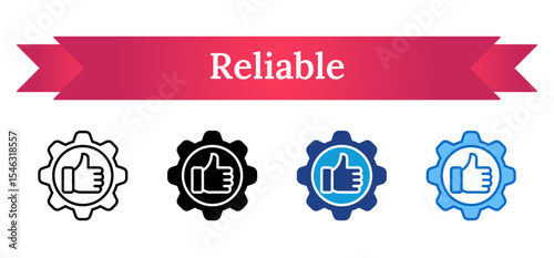 Reliable - Multi Style Icon - Thumbs up inside gear, symbolizing dependable systems, trustworthy performance, and operational stability