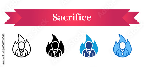 Sacrifice - Multi Style Icon - Person in front of flame, representing dedication, hard work, and personal sacrifice for progress