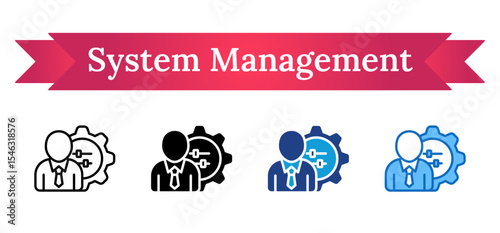 System Management - Multi Style Icon - Person with gear and sliders, symbolizing system control, process automation, and infrastructure oversight