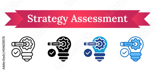 Strategy Assessment - Multi Style Icon - Light bulb with target and gear, indicating analysis and evaluation of strategic ideas and innovation paths