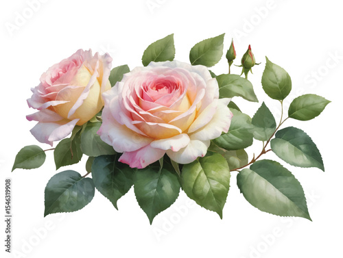 Pink roses bloom with grace and elegance in soft romantic charm in watercolor style convert to vector