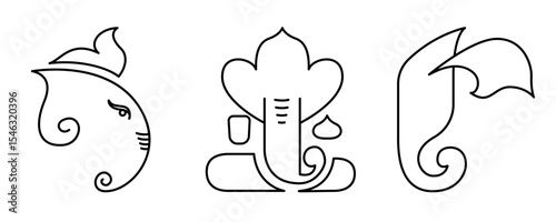 Abstract Lord Ganesha Vector Set, Modern Religious Art Set