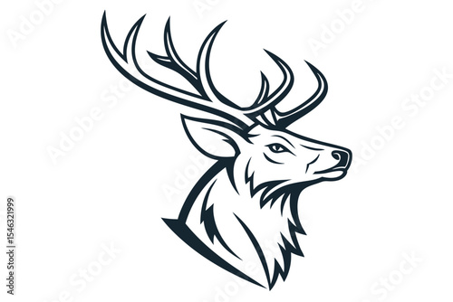 Striking stag head profile shows intricate horn detail on a white background now