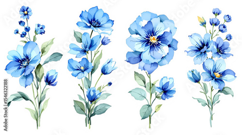 Set of spring flowers, set of flowers, Colorful spring flowers, Set of watercolor flowers, Clipart watercolor flowers	